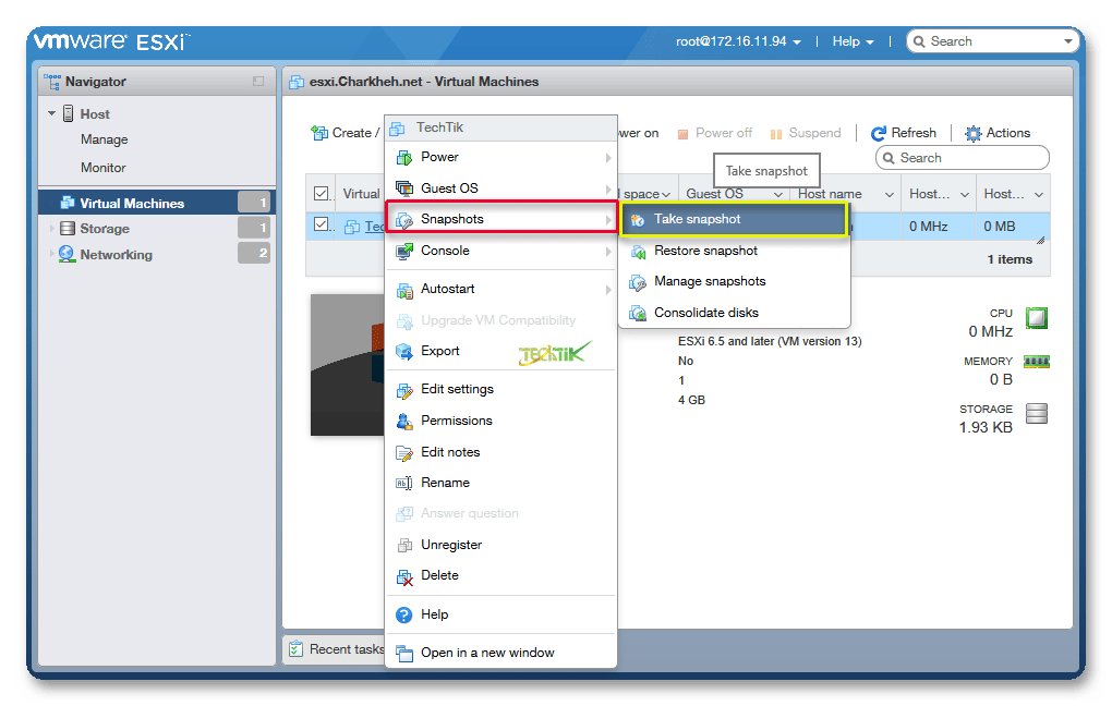 Snapshot ESXI