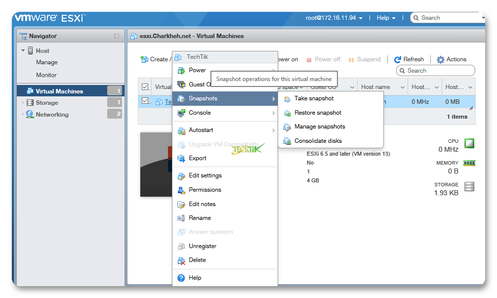 Snapshot ESXI